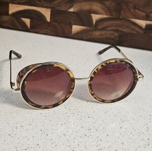 Retro Double Rim Visor Round Tortoise Shell Sunglasses